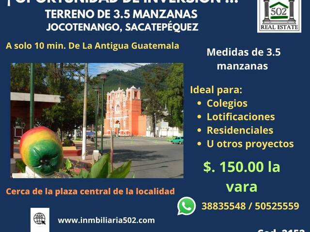 #2152 - Área para Venta en Jocotenango - Sacatepéquez